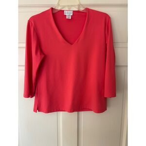 Linda‎ Leal Coral V Neck 3/4 Sleeve Top Women's Size L